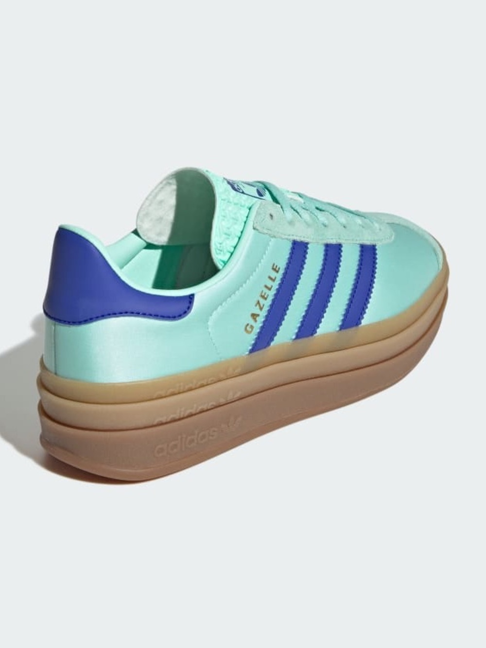 NWOT adidas GAZELLE BOLD SHOES
In Clear Mint/Lucid Blue/Gold Metallic
Size 9.5 - Picture 4 of 13